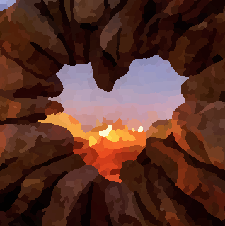Watercolored Stacked Rock Heart on the Llano River at Sunset